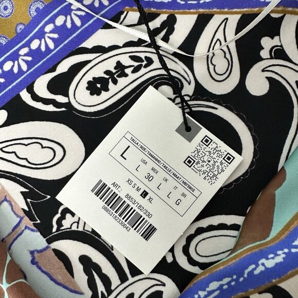 Zara Patchwork Print Satin Top Size L Faux Wrap Floral - Picture 5 of 11